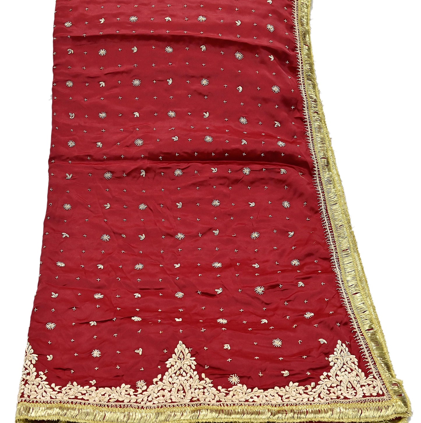Indian Vintage Heavy Wedding Red Dupatta Pure Satin Silk Long Stole Hand Embroidered Scarves Golden Zardozi Bridal Heavy Dupatta hijab veil