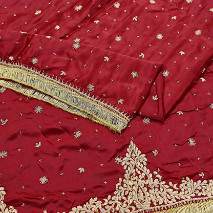 Indian Vintage Heavy Wedding Red Dupatta Pure Satin Silk Long Stole Hand Embroidered Scarves Golden Zardozi Bridal Heavy Dupatta hijab veil