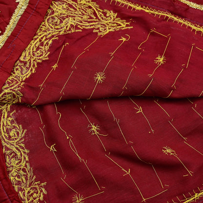 Indian Vintage Heavy Wedding Red Dupatta Pure Satin Silk Long Stole Hand Embroidered Scarves Golden Zardozi Bridal Heavy Dupatta hijab veil