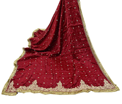 Indian Vintage Heavy Wedding Red Dupatta Pure Satin Silk Long Stole Hand Embroidered Scarves Golden Zardozi Bridal Heavy Dupatta hijab veil