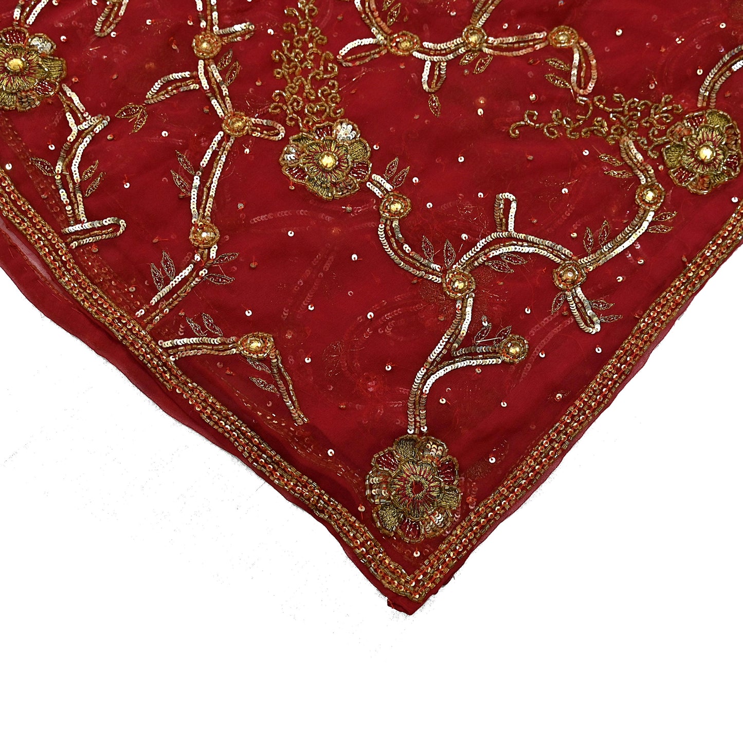 Indian Vintage Heavy Bridal Red Dupatta Pure Georgette Silk Long Stole Hand Embroidered Scarf Zardozi/Dabka Wedding red Hijab veil