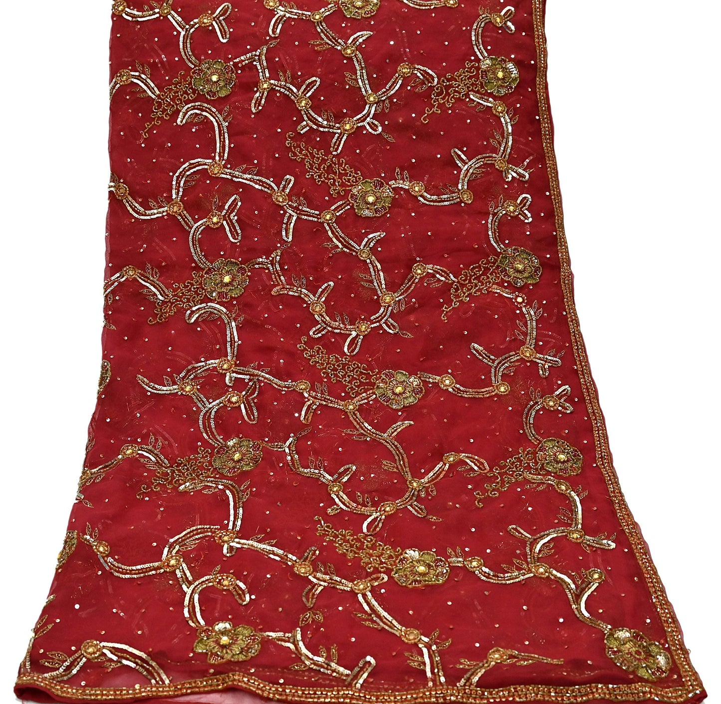 Indian Vintage Heavy Bridal Red Dupatta Pure Georgette Silk Long Stole Hand Embroidered Scarf Zardozi/Dabka Wedding red Hijab veil