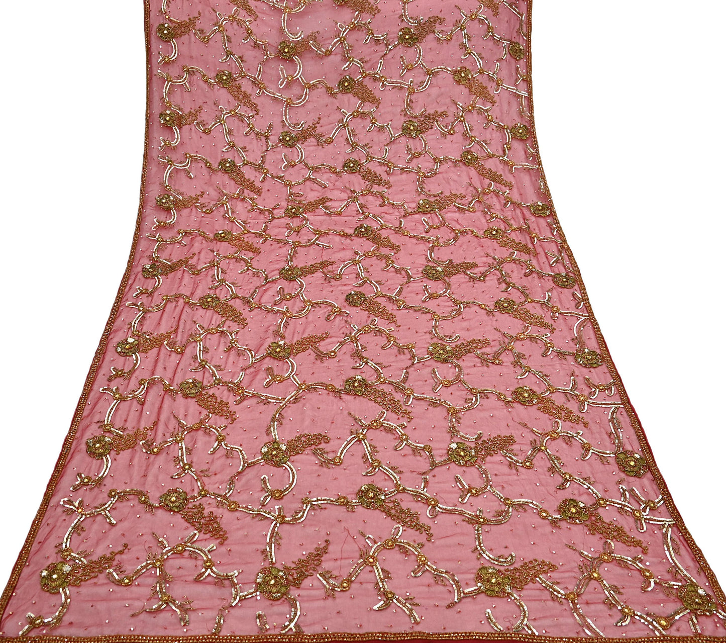 Indian Vintage Heavy Bridal Red Dupatta Pure Georgette Silk Long Stole Hand Embroidered Scarf Zardozi/Dabka Wedding red Hijab veil