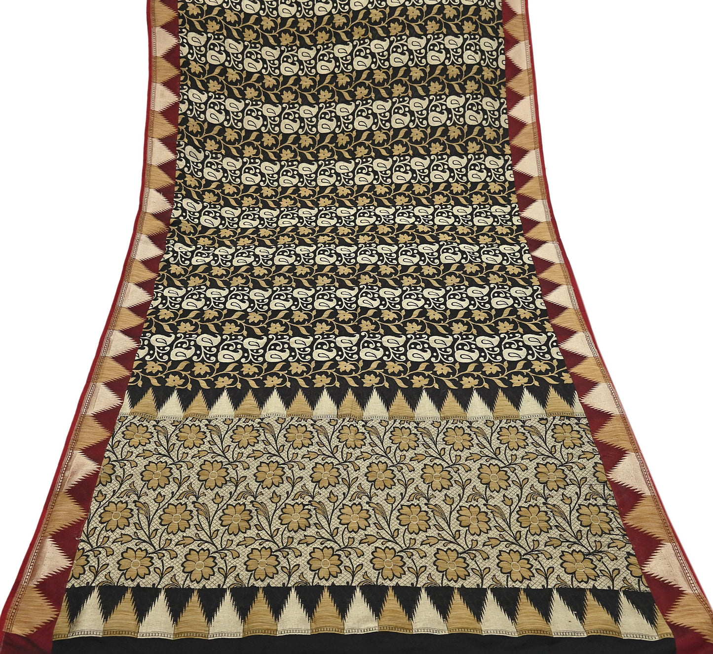 Indian Vintage Sari Black 100% Pure Silk Hand Woven Sarees Craft Fabric 5Yd Ethnic Sewing Dress making Crafting Quilting Upcycle Zari