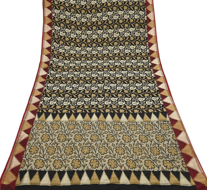 Indian Vintage Sari Black 100% Pure Silk Hand Woven Sarees Craft Fabric 5Yd Ethnic Sewing Dress making Crafting Quilting Upcycle Zari