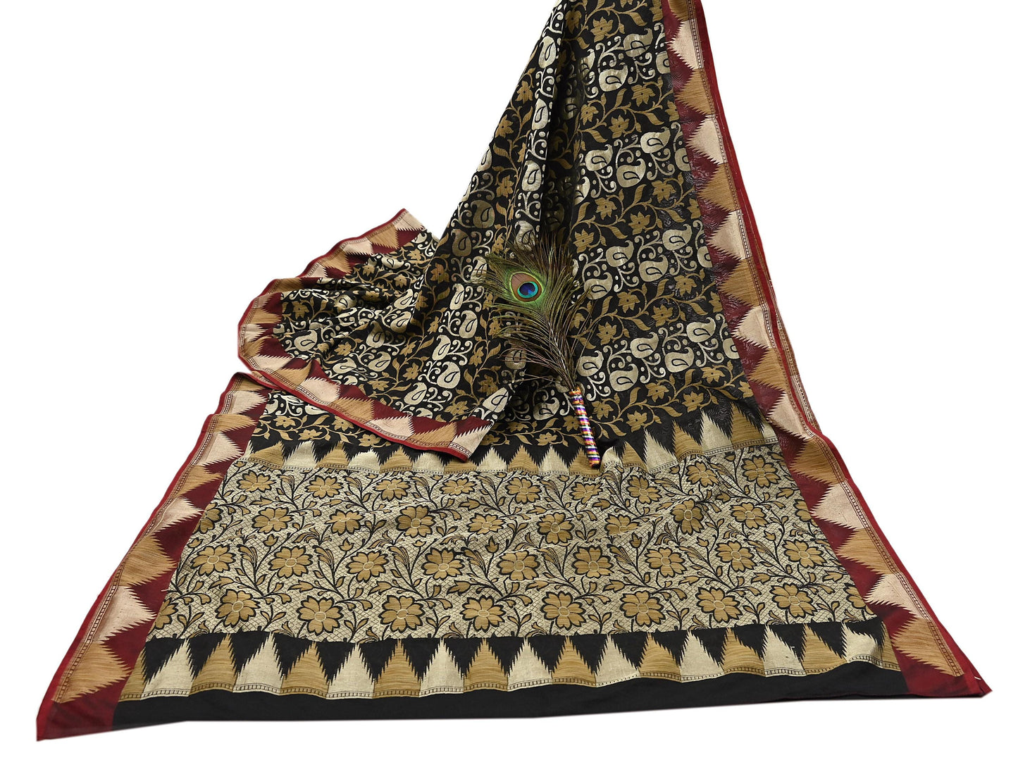 Indian Vintage Sari Black 100% Pure Silk Hand Woven Sarees Craft Fabric 5Yd Ethnic Sewing Dress making Crafting Quilting Upcycle Zari