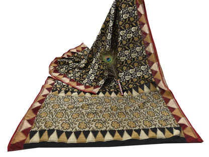 Indian Vintage Sari Black 100% Pure Silk Hand Woven Sarees Craft Fabric 5Yd Ethnic Sewing Dress making Crafting Quilting Upcycle Zari