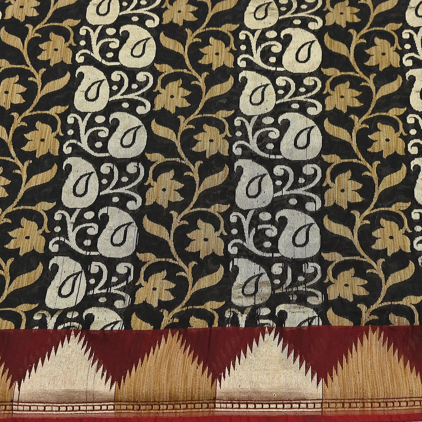 Indian Vintage Sari Black 100% Pure Silk Hand Woven Sarees Craft Fabric 5Yd Ethnic Sewing Dress making Crafting Quilting Upcycle Zari