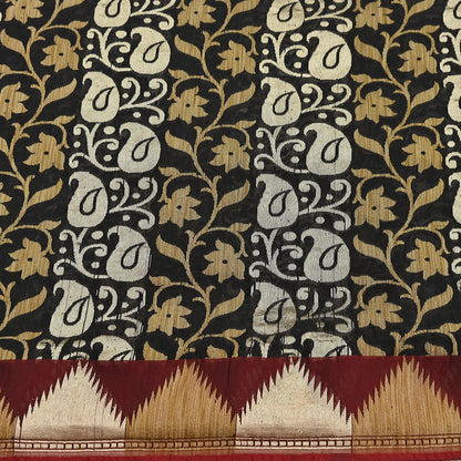 Indian Vintage Sari Black 100% Pure Silk Hand Woven Sarees Craft Fabric 5Yd Ethnic Sewing Dress making Crafting Quilting Upcycle Zari