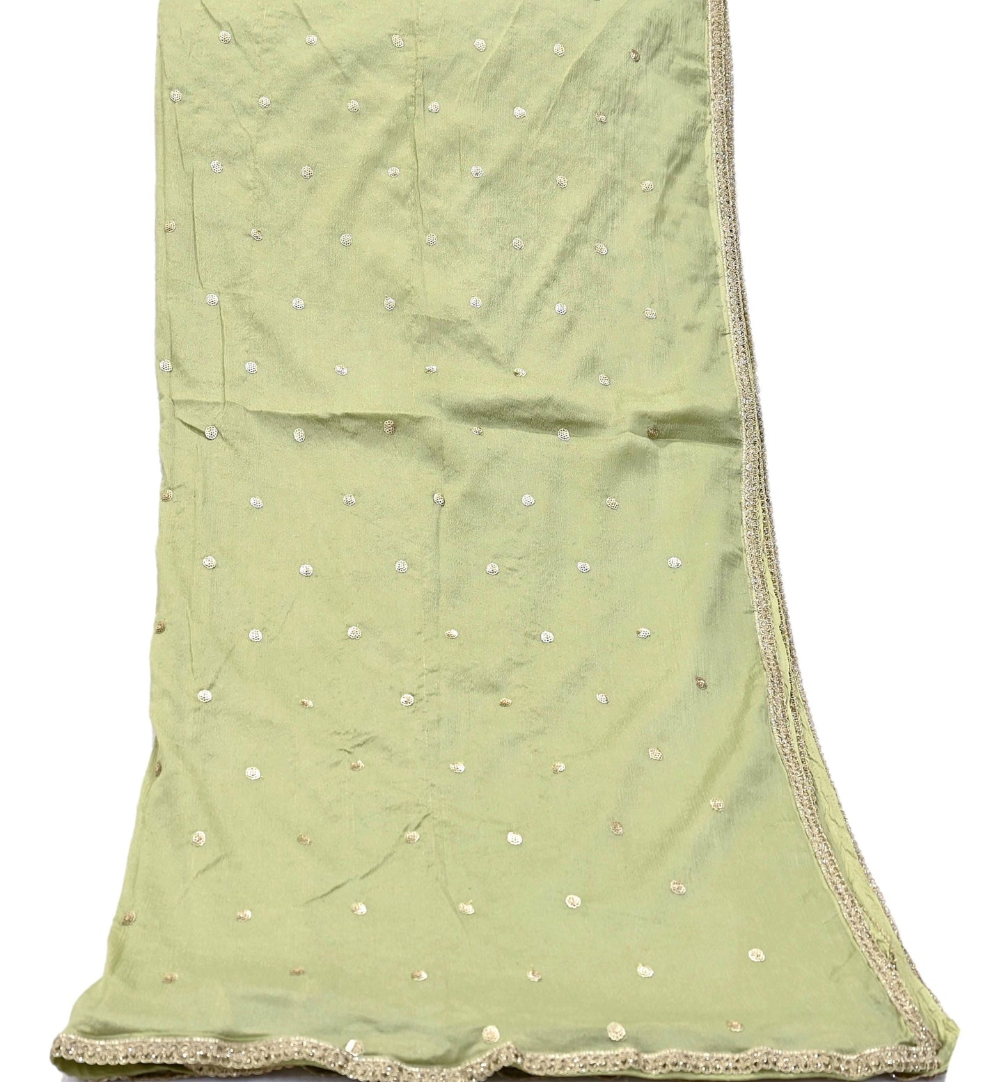 Indian Vintage Dupatta Pista Green Artificial Silk Long Stole hand Embroidered Leheria Scarves Floral Design Stole Veil Wrap