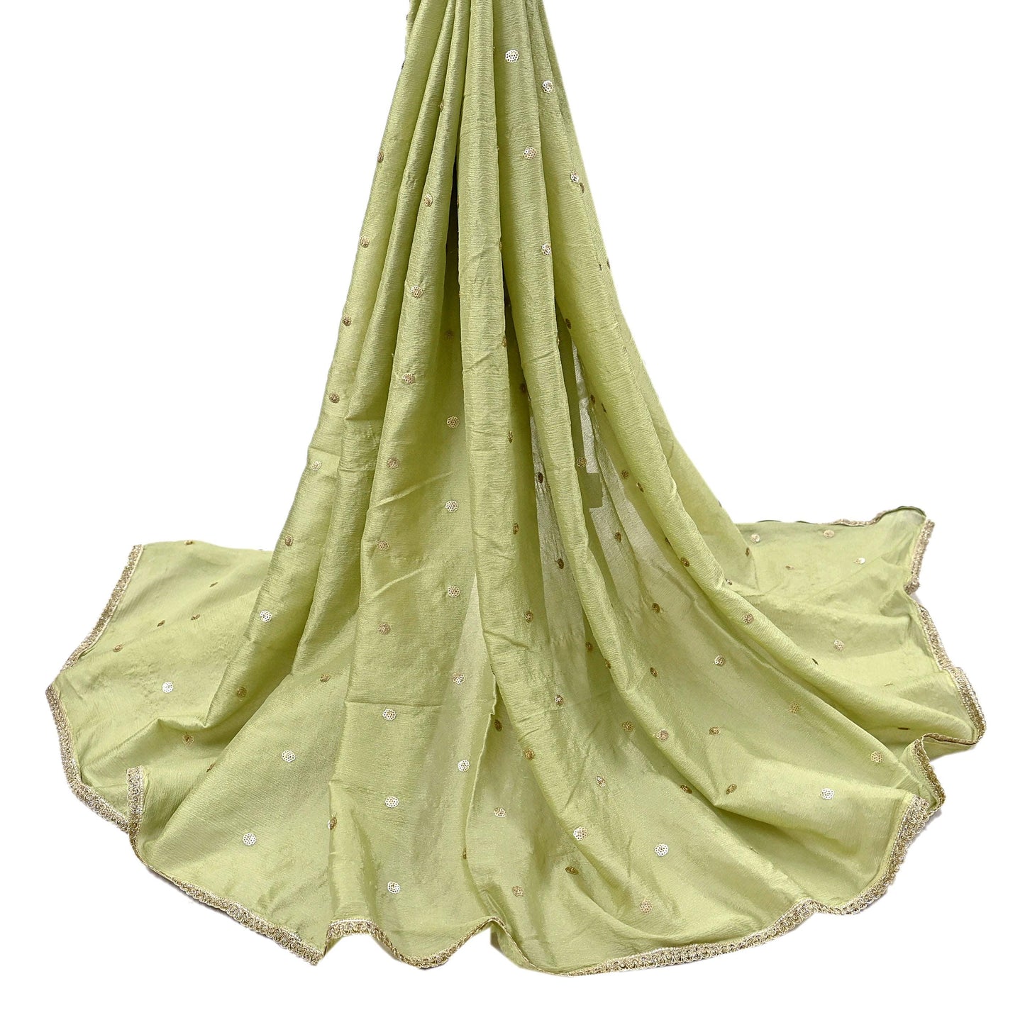 Indian Vintage Dupatta Pista Green Artificial Silk Long Stole hand Embroidered Leheria Scarves Floral Design Stole Veil Wrap