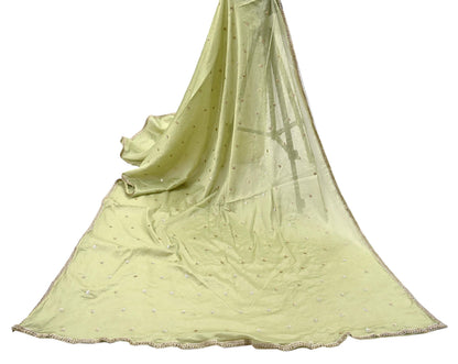 Indian Vintage Dupatta Pista Green Artificial Silk Long Stole hand Embroidered Leheria Scarves Floral Design Stole Veil Wrap