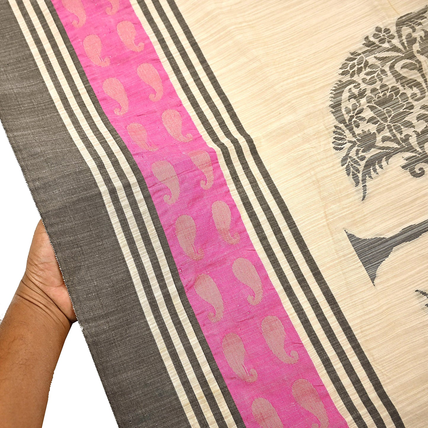 Indian Vintage Ivory Dupatta Long Stole Artificial Silk hand Woven Scarves Veil Scarf Wrap Hippie Boho Soft Floral Fringes