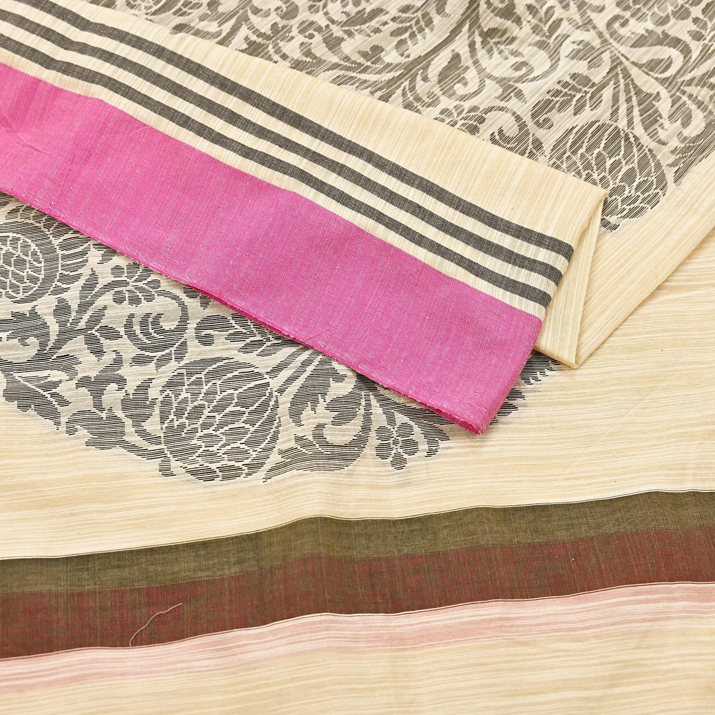 Indian Vintage Ivory Dupatta Long Stole Artificial Silk hand Woven Scarves Veil Scarf Wrap Hippie Boho Soft Floral Fringes