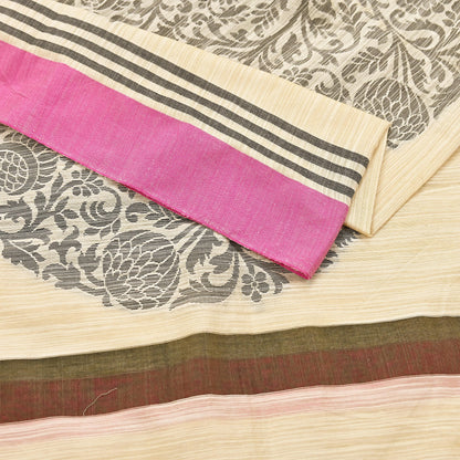 Indian Vintage Ivory Dupatta Long Stole Artificial Silk hand Woven Scarves Veil Scarf Wrap Hippie Boho Soft Floral Fringes