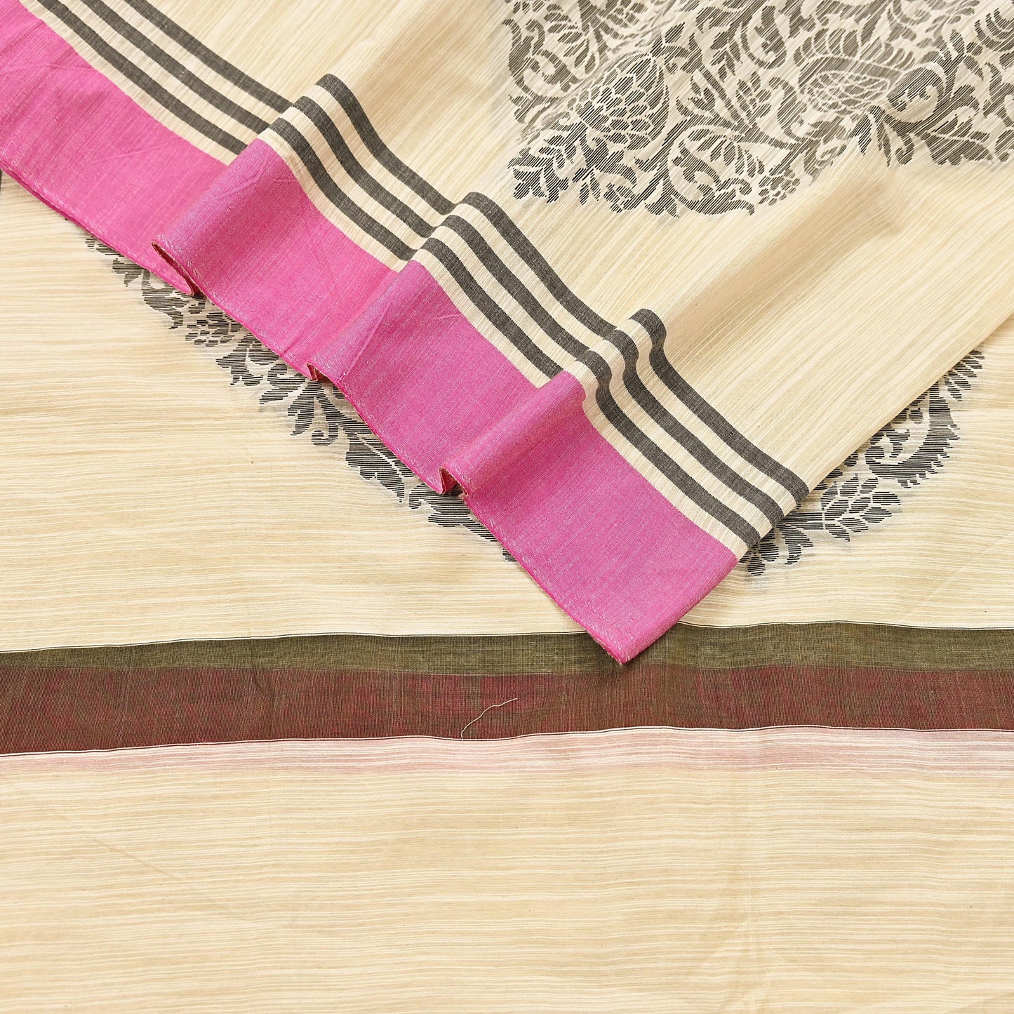 Indian Vintage Ivory Dupatta Long Stole Artificial Silk hand Woven Scarves Veil Scarf Wrap Hippie Boho Soft Floral Fringes