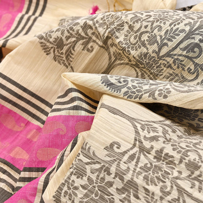 Indian Vintage Ivory Dupatta Long Stole Artificial Silk hand Woven Scarves Veil Scarf Wrap Hippie Boho Soft Floral Fringes