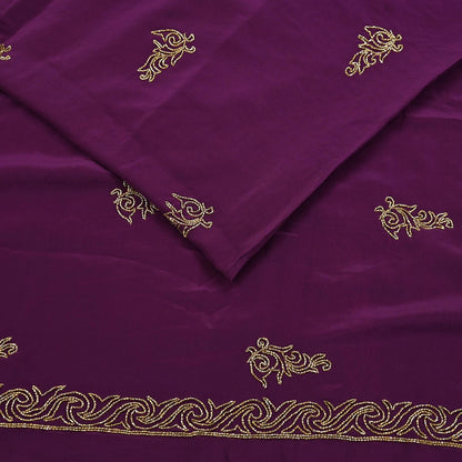 Indian Vintage Heavy Sari Purple Pure Crepe Silk Hand Embroidered Saree Craft Fabric 5Yd Sewing Dress making Crafting Quilting Blouse size M