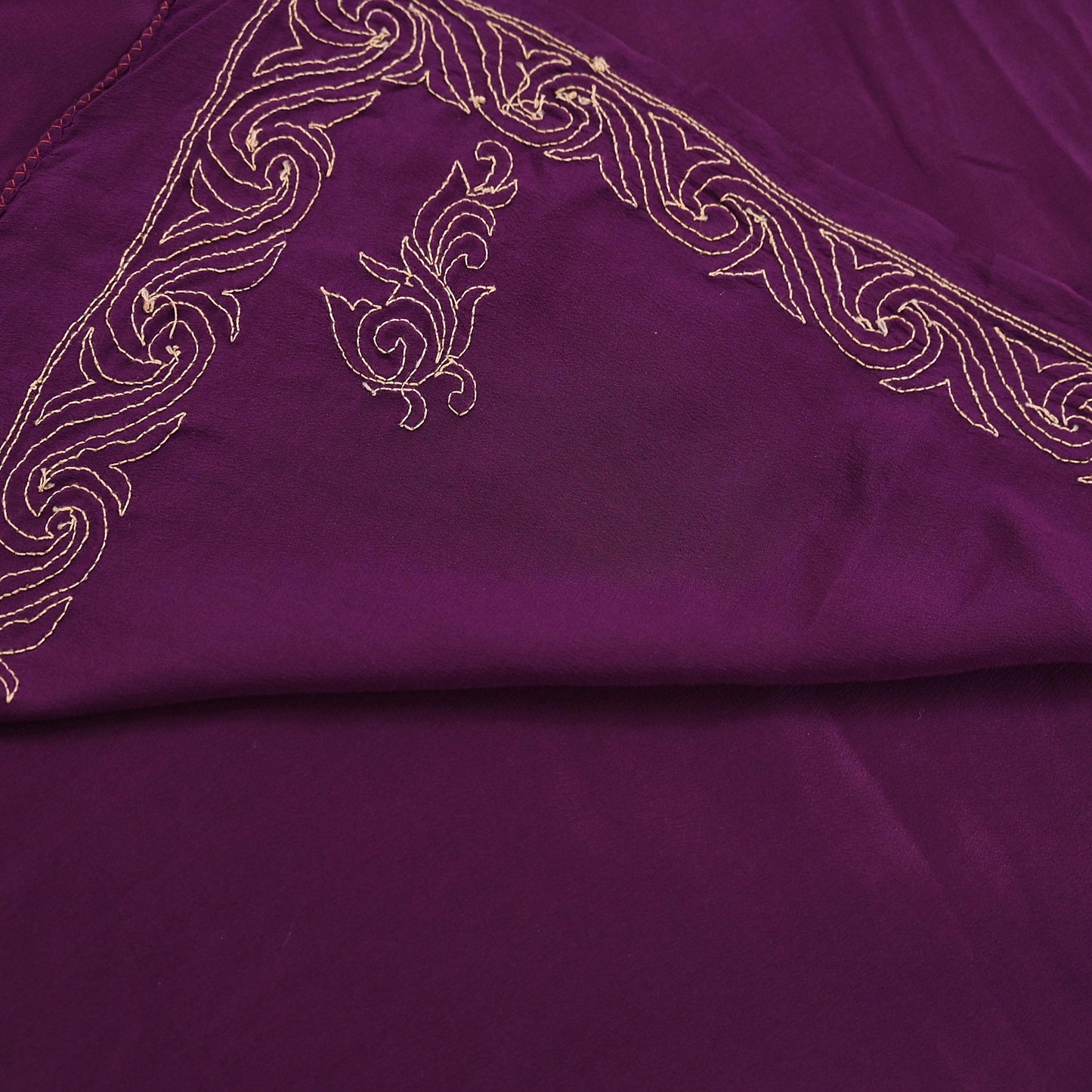Indian Vintage Heavy Sari Purple Pure Crepe Silk Hand Embroidered Saree Craft Fabric 5Yd Sewing Dress making Crafting Quilting Blouse size M