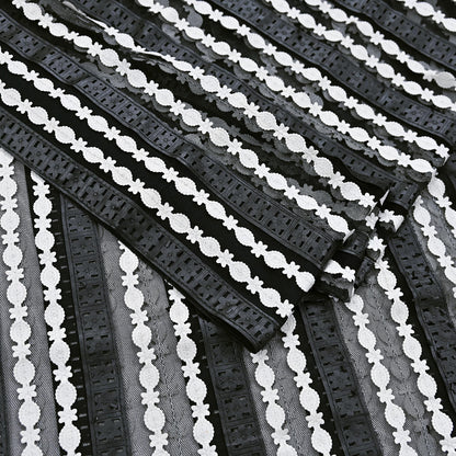 Indian Vintage Black Saree Net/Mesh Embroidered Sari Craft Fabric Floral 5Yd Zari Ethnic