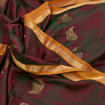 Vintage Kanjivaram Silk Saree Peach & Green Pure Silk Zari Fabric Indian Handwoven 5Yd Craft Material Dressmaking Textile
