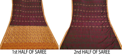 Vintage Kanjivaram Silk Saree Peach & Green Pure Silk Zari Fabric Indian Handwoven 5Yd Craft Material Dressmaking Textile