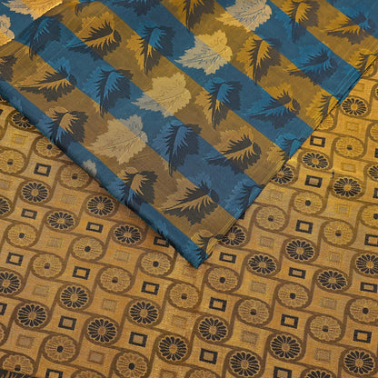 Indian Vintage Heavy Blue & green Kanjivaram Saree 100% Pure Silk Sari Metallic Golden Zari 5Yd Floral Crafting Dress making