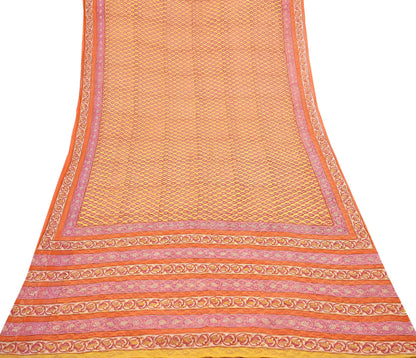 Indian Vintage Sari Yellow Pure Chiffon Silk Printed Saree 5Yd Craft Fabric Sewing Soft Light Sari Dress Making Quilting For Crating