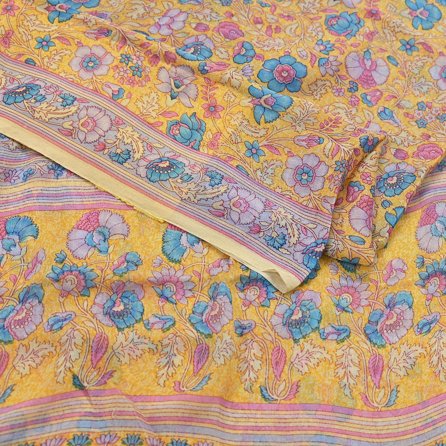 Indian Vintage Sari Yellow 100% Pure Georgette Silk Block Printed Sarees Sewing 5yd Craft Soft Dress Designing for Crafting Abstract