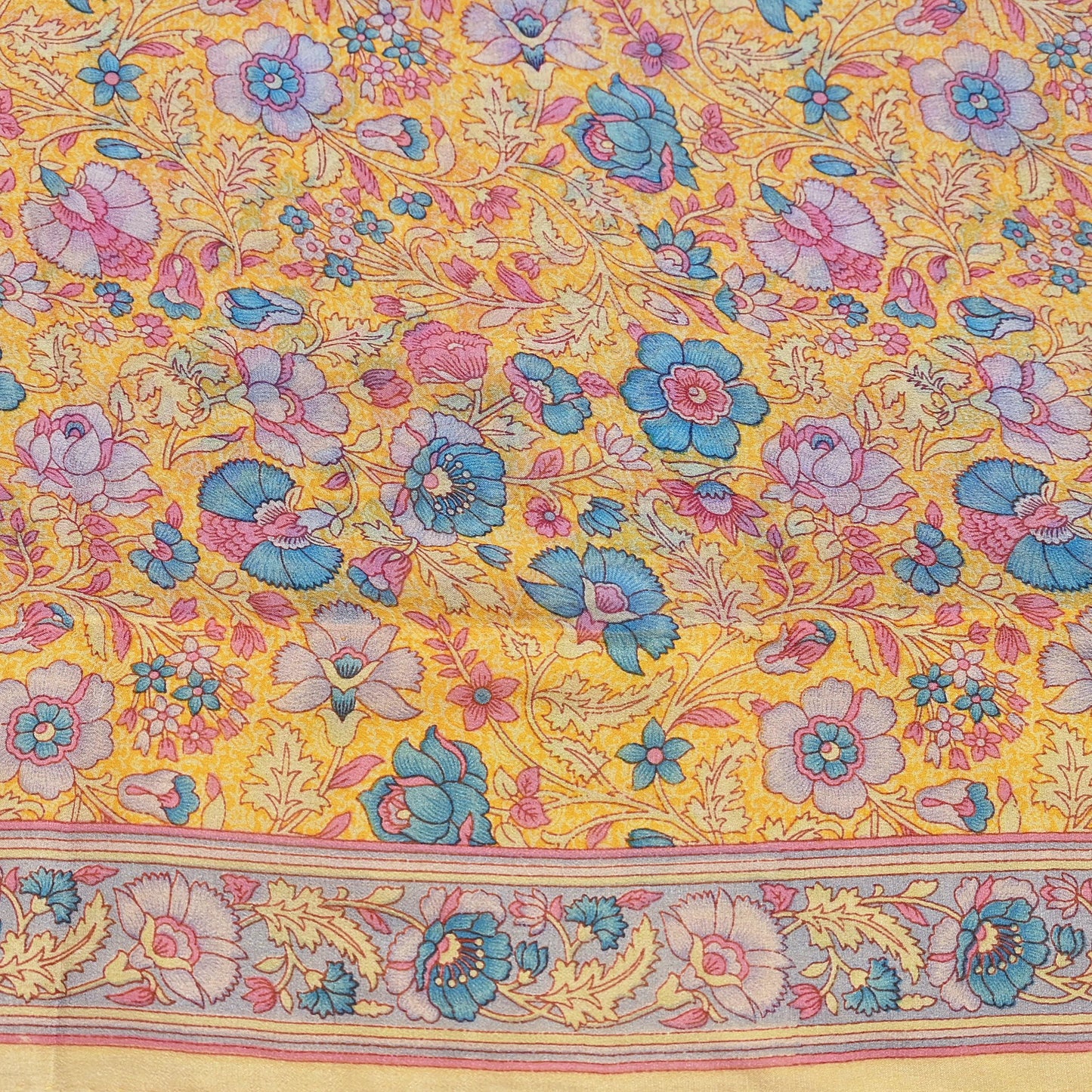 Indian Vintage Sari Yellow 100% Pure Georgette Silk Block Printed Sarees Sewing 5yd Craft Soft Dress Designing for Crafting Abstract