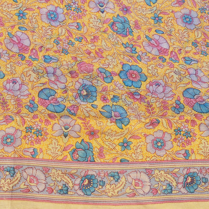 Indian Vintage Sari Yellow 100% Pure Georgette Silk Block Printed Sarees Sewing 5yd Craft Soft Dress Designing for Crafting Abstract