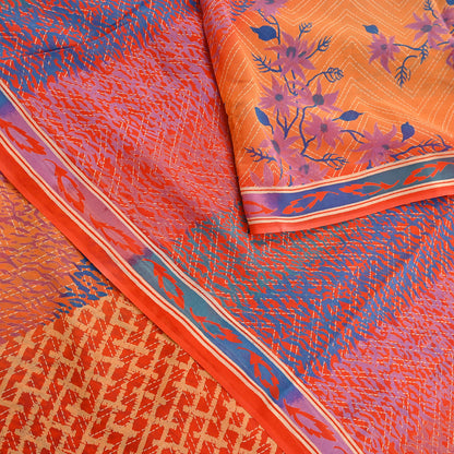 Indian Vintage Sari Multi Pure Georgette Silk Printed Sarees 6Yd Craft Fabric Sewing Quilting Dress making Crafting Dress Designing