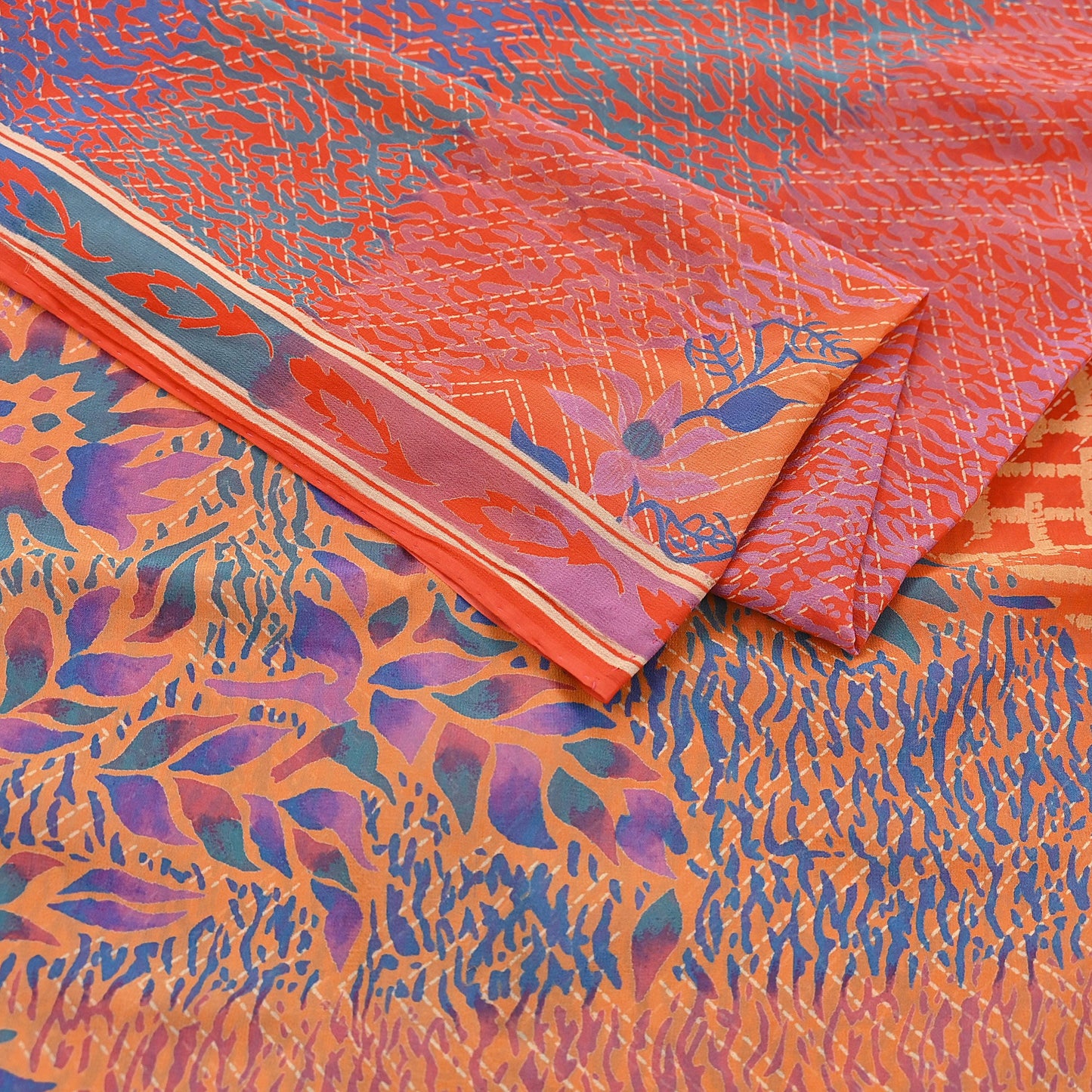 Indian Vintage Sari Multi Pure Georgette Silk Printed Sarees 6Yd Craft Fabric Sewing Quilting Dress making Crafting Dress Designing