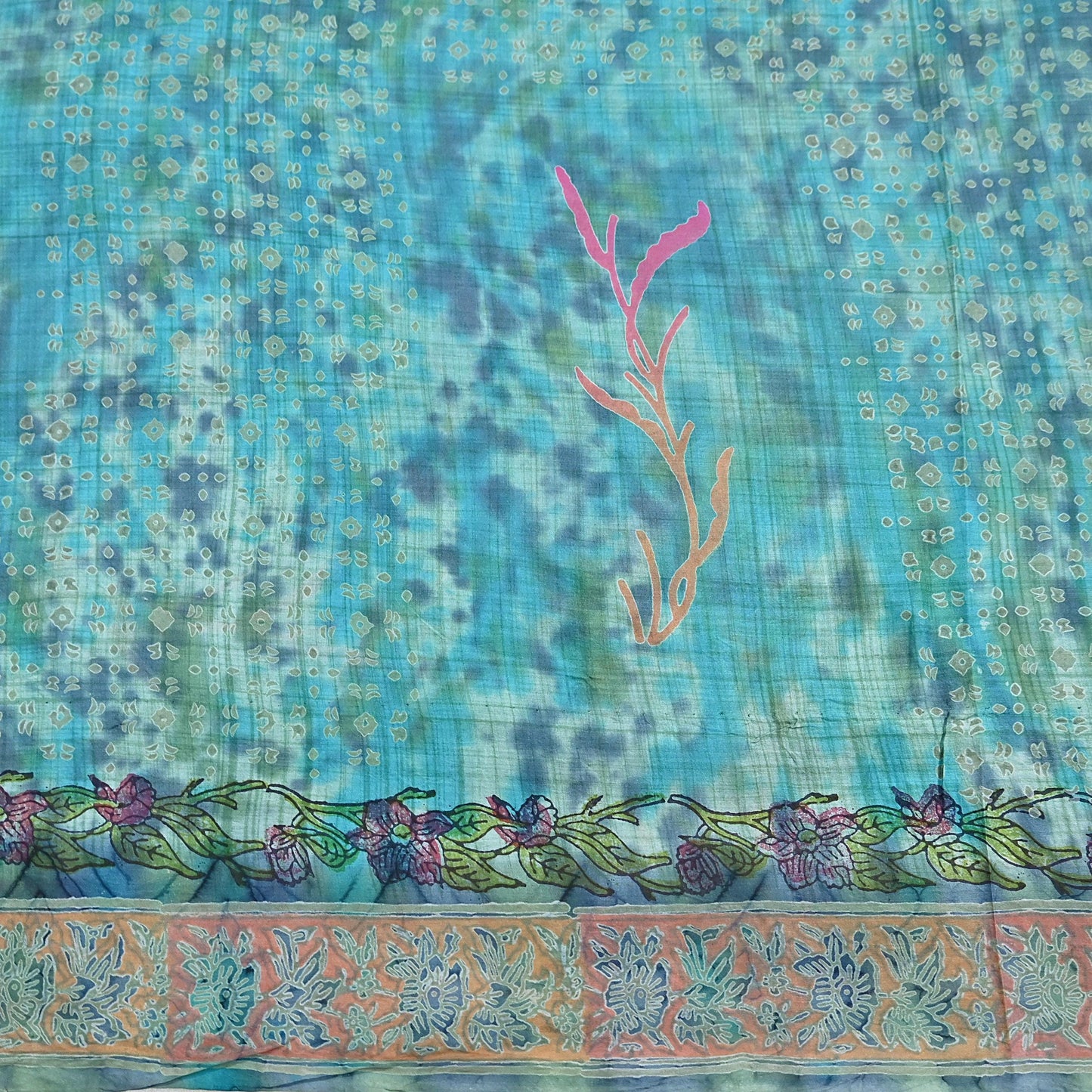 Indian Vintage Sari Blue & Turquoise Printed Sari Pure Silk Sarees 5yd Craft Fabric Sewing Soft Floral Wrap Upcycle Quilting Dress Designing