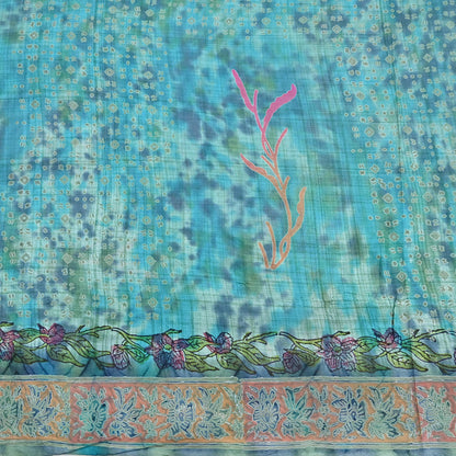 Indian Vintage Sari Blue & Turquoise Printed Sari Pure Silk Sarees 5yd Craft Fabric Sewing Soft Floral Wrap Upcycle Quilting Dress Designing