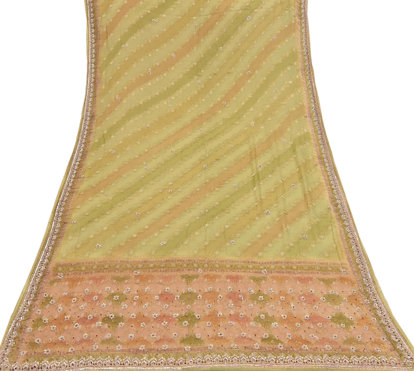 Indian Vintage Green Dupatta Long Stole Pure Silk Hand Embroidered Scarves Veil Scarf Wrap Hippie Boho
