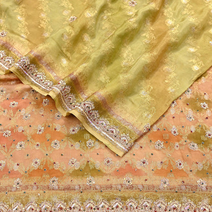 Indian Vintage Green Dupatta Long Stole Pure Silk Hand Embroidered Scarves Veil Scarf Wrap Hippie Boho