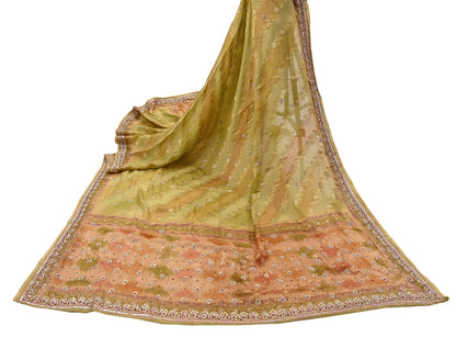 Indian Vintage Green Dupatta Long Stole Pure Silk Hand Embroidered Scarves Veil Scarf Wrap Hippie Boho