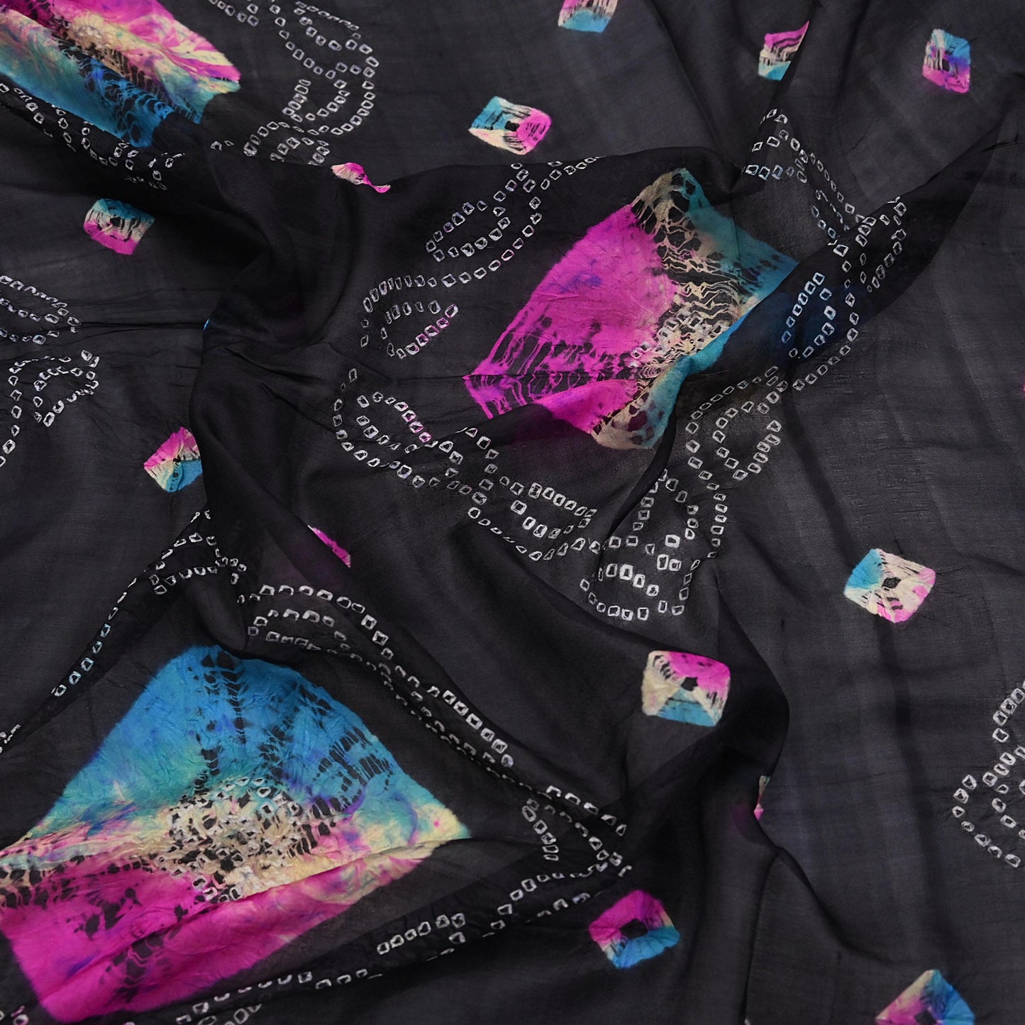 Women Indian Vintage Black Dupatta Long Stole Pure silk Bandhani Dupatta Veil Scarves soft Boho Wrap