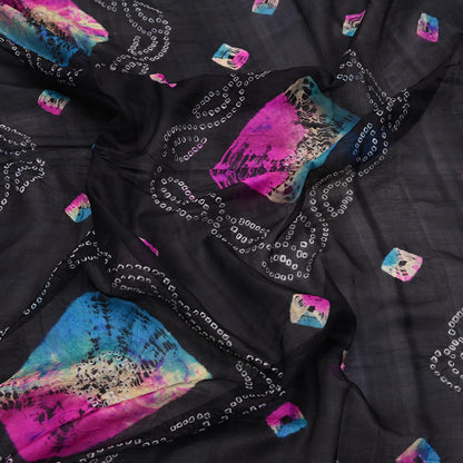 Women Indian Vintage Black Dupatta Long Stole Pure silk Bandhani Dupatta Veil Scarves soft Boho Wrap