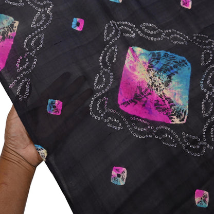 Women Indian Vintage Black Dupatta Long Stole Pure silk Bandhani Dupatta Veil Scarves soft Boho Wrap
