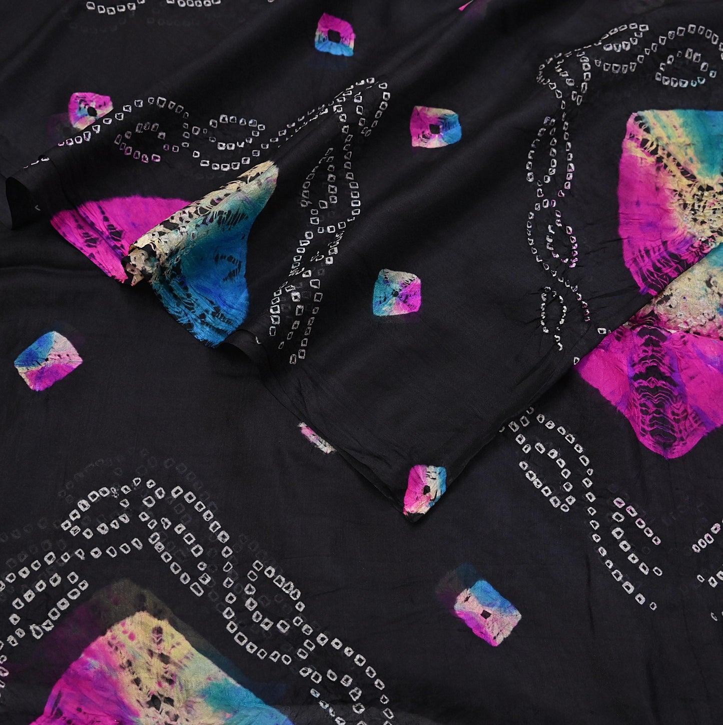 Women Indian Vintage Black Dupatta Long Stole Pure silk Bandhani Dupatta Veil Scarves soft Boho Wrap