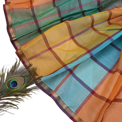 Indian Vintage Dupatta Multi Long Stole Block Print Pure Chanderi Silk Scarves Veil Zari Wrap Hijab Fringes
