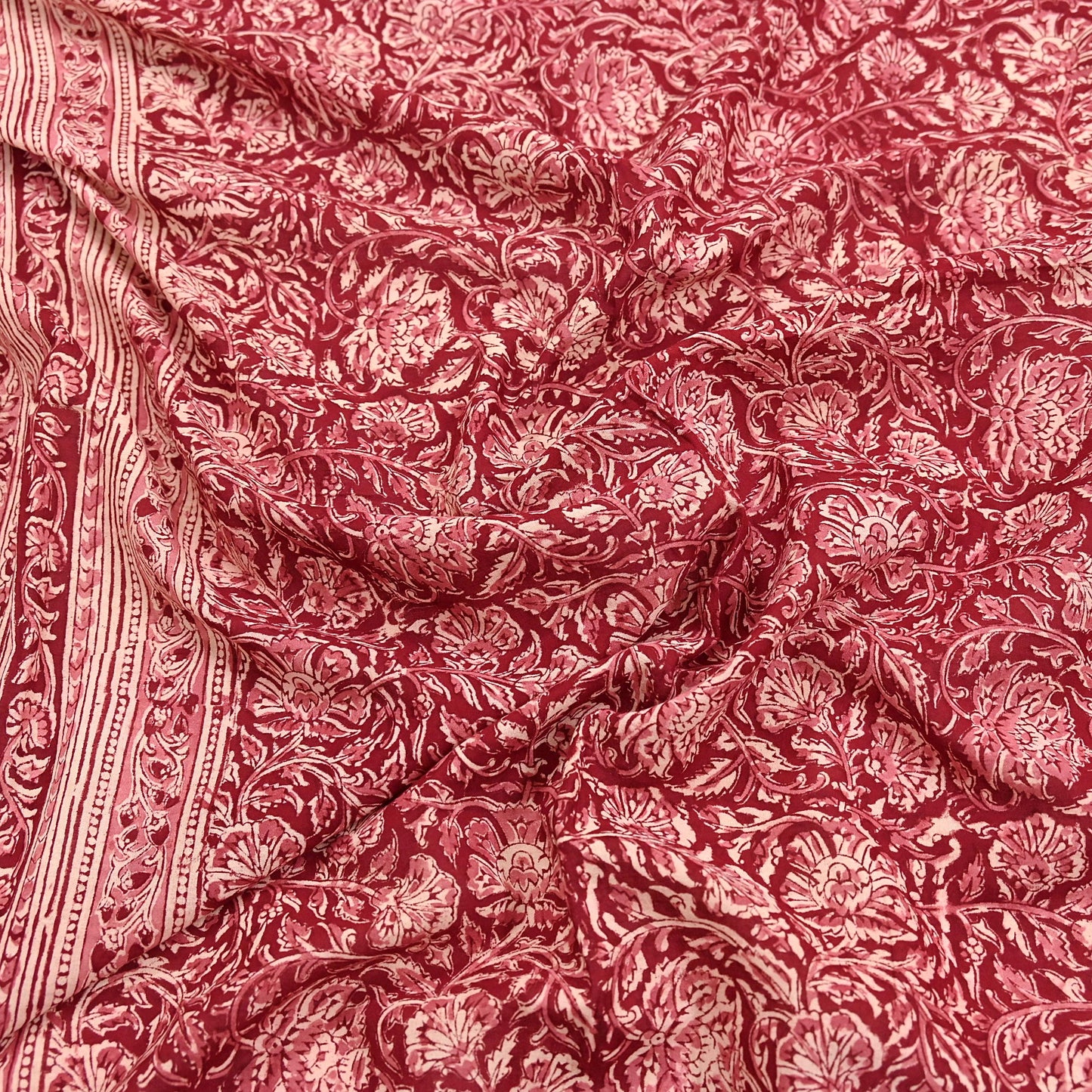 Indian Red & Beige Vintage Dupatta Long Stole Block Print 100% Pure Cotton Scarf Veil Soft Floral Boho Scarves