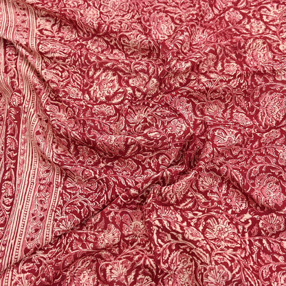 Indian Red & Beige Vintage Dupatta Long Stole Block Print 100% Pure Cotton Scarf Veil Soft Floral Boho Scarves