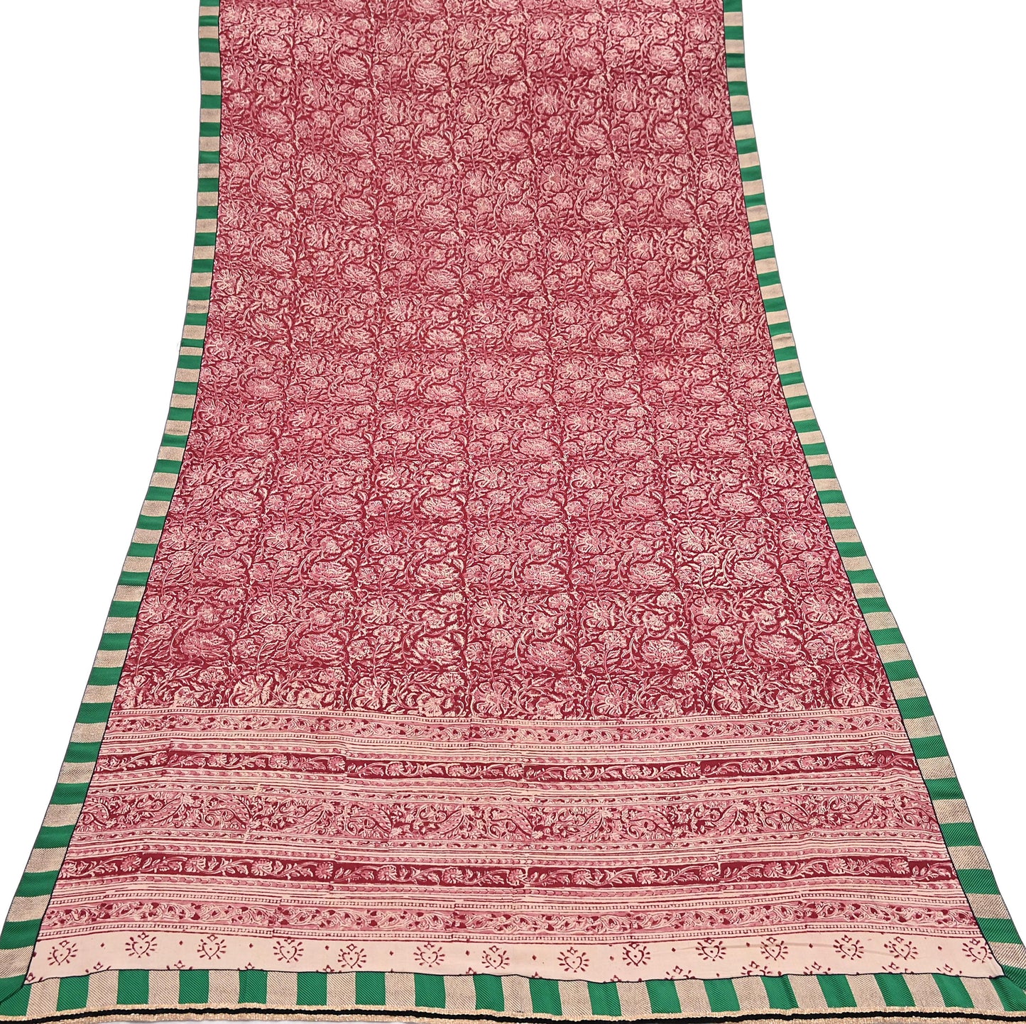 Indian Red & Beige Vintage Dupatta Long Stole Block Print 100% Pure Cotton Scarf Veil Soft Floral Boho Scarves