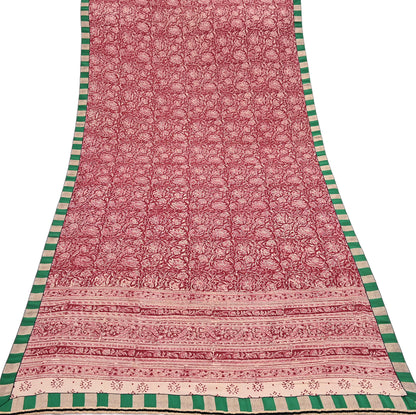 Indian Red & Beige Vintage Dupatta Long Stole Block Print 100% Pure Cotton Scarf Veil Soft Floral Boho Scarves