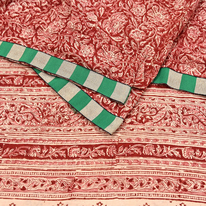 Indian Red & Beige Vintage Dupatta Long Stole Block Print 100% Pure Cotton Scarf Veil Soft Floral Boho Scarves