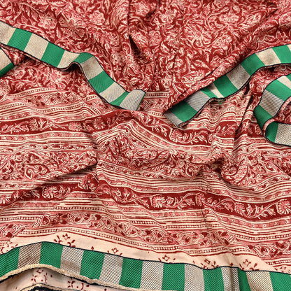 Indian Red & Beige Vintage Dupatta Long Stole Block Print 100% Pure Cotton Scarf Veil Soft Floral Boho Scarves