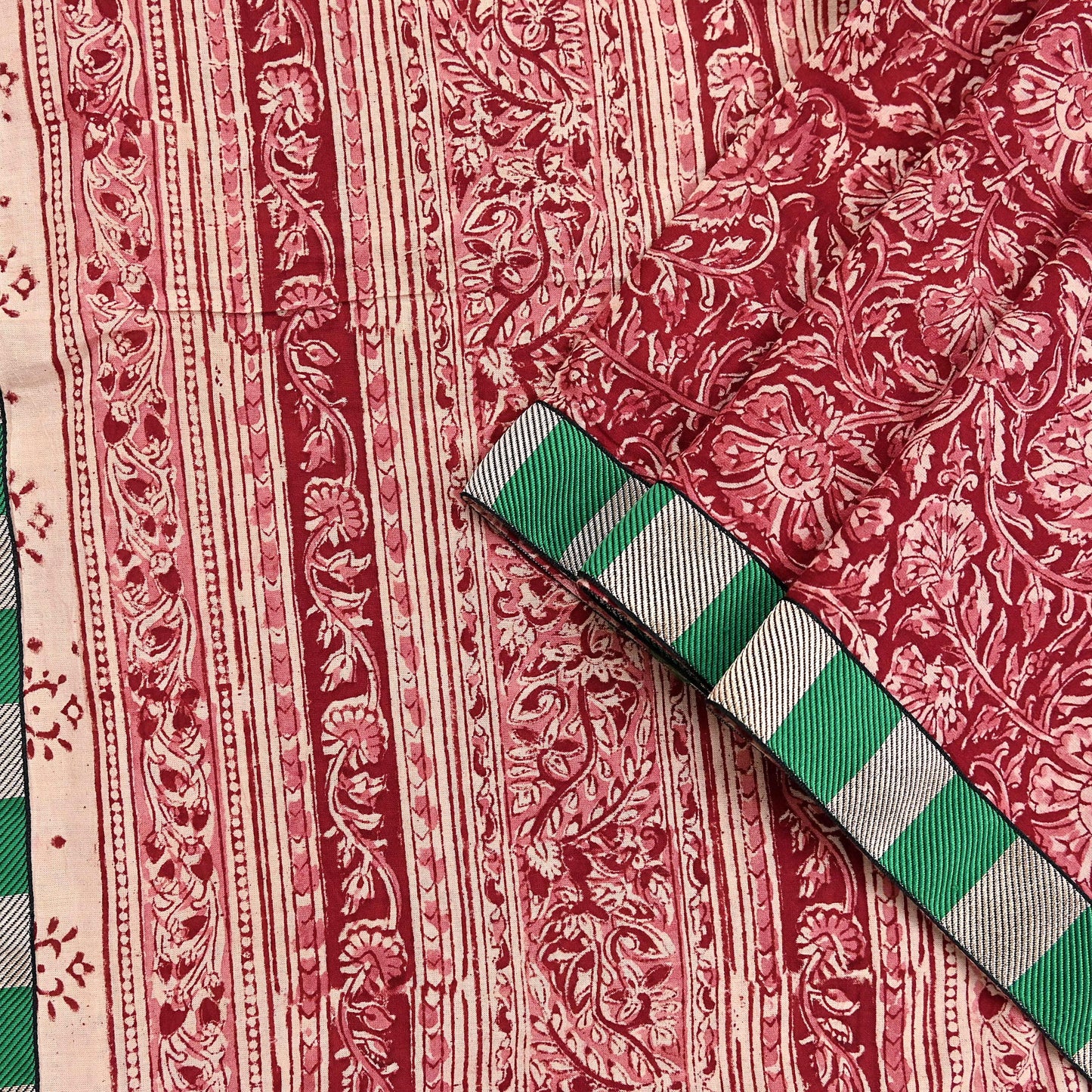 Indian Red & Beige Vintage Dupatta Long Stole Block Print 100% Pure Cotton Scarf Veil Soft Floral Boho Scarves